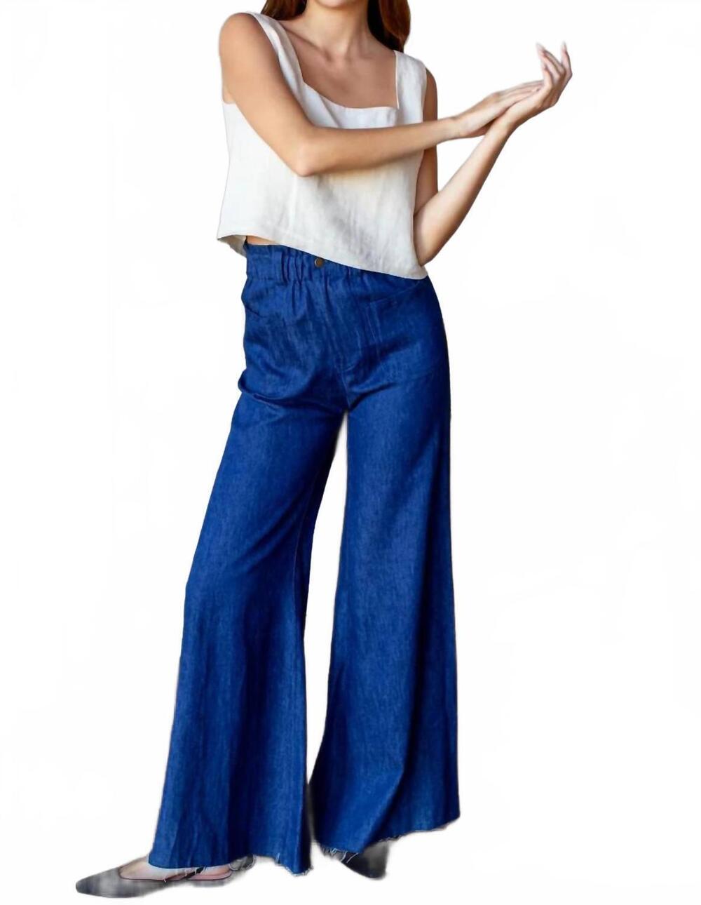 NEW EMERSON FRY tulip wide leg trouser in indigo hemp organic